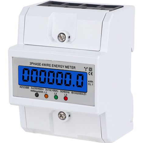 Compteur Electrique Triphasé 80A Bidirectionnelle (Consommation/Production) 220V/380V Écran LCD Rétroéclairé Wattmetre Montage (1/5)