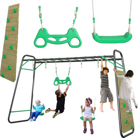 Columpio de jardín, estructura de acero, dimensiones 3,6 m x 2,4 m x 2,2 m, apto para niños de 3 a 12 años, permite realizar múltiples actividades, certificado CE. (1/5)