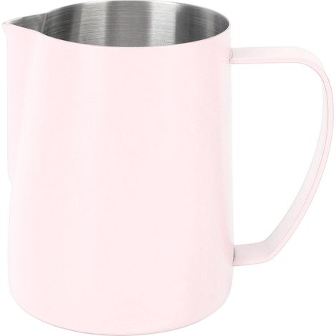 480 ml Milchkännchen aus Edelstahl 304 mit Ausgießer und innenliegender Skala zum Aufschäumen von Milch und für Latte Art, rosa (1/5)