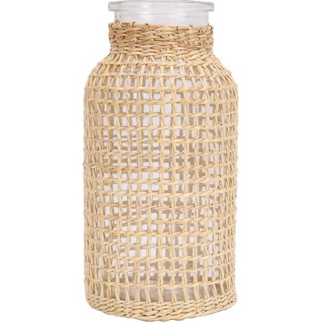 Vase en osier de 17 cm de haut, en verre tressé, style bohème, idéal pour les compositions florales, les pendaisons de crémaillère et la décoration intérieure. (1/5)