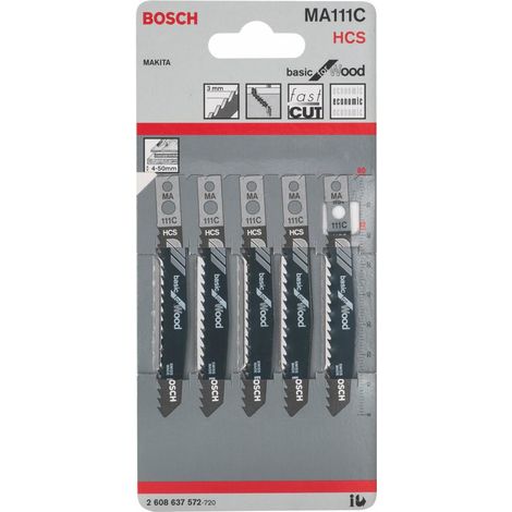 Lame de scie sauteuse MA 111 C HCS L 80mm pas 3mm 5 pièces - BOSCH - 2608637572