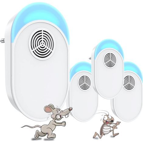 Anti Moustique Ultrason Prise, Ultrason Souris Mouche 4 Paquets, Appareil Repulsif Souris Efficace pour Repousser Les Rats, Les araignées, Les moustiques, Les Souris, Les cafards Bla (1/5)