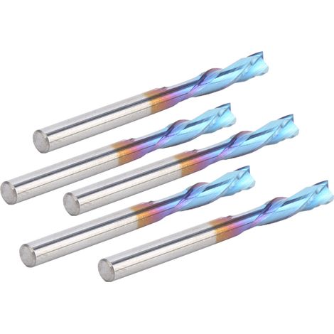 Lot de 5 fraises à 2 dents, queue droite, en acier au tungstène, usinées CNC, 3,175 x 12 x 40 mm (1/5)