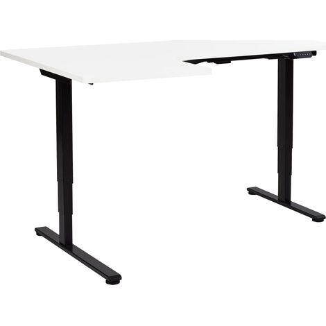 Electric Adjustable Corner Desk DESTINES White/ Black 160 cm 109 cm Left Hand