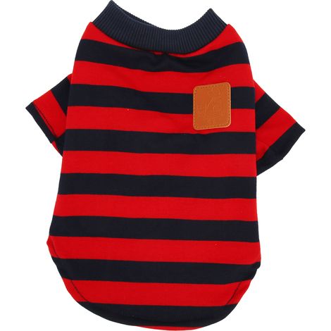 Pull rayé à 2 pattes pour chien, doux, confortable, respirant, t-shirt pour animaux de compagnie, vêtements pour printemps et été, rouge, bleu, L (1/5)
