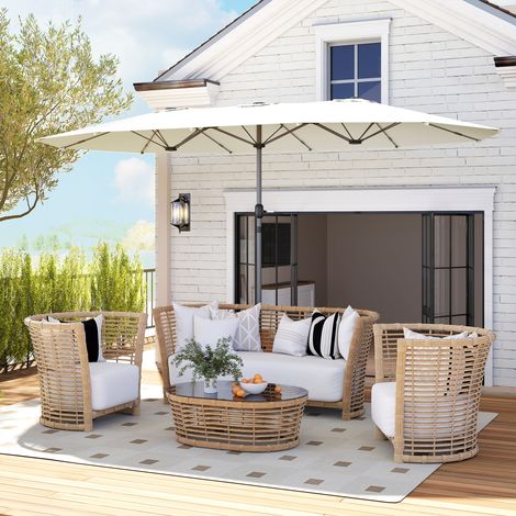 Ombrellone doppio 436 x 260 cm, protezione UV, ombrellone in acciaio con manovella, ovale beige