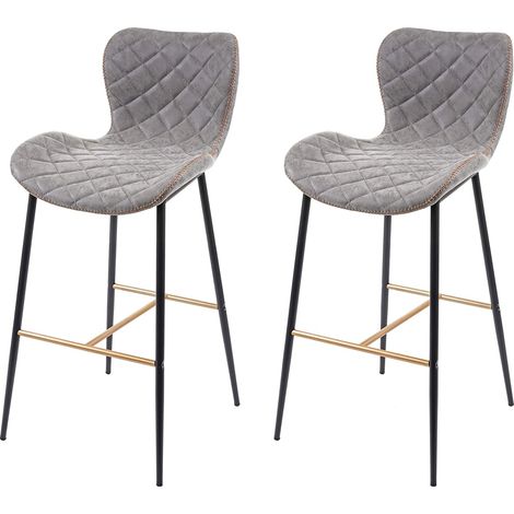 2x tabourets de bar en synthétique gris aspect daim repose-pieds TDB04059