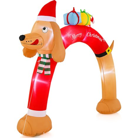 Arche Gonflable de Noël 242 cm, Décoration Gonflable Extérieure avec Teckel avec LEDs et Souffleur Intégré Cordes et Piquets, Décoration de Bienvenue (1/5)