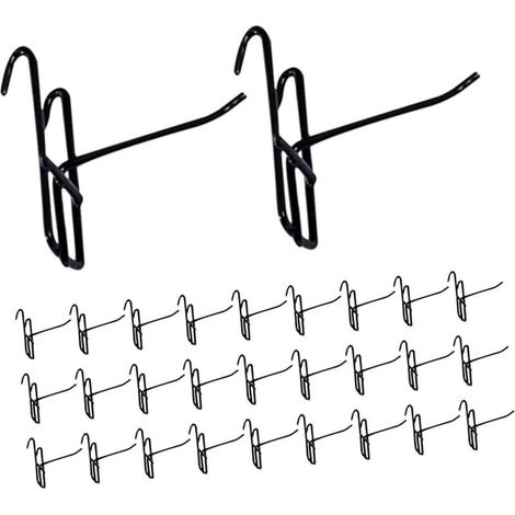 50 pièces Crochets Métalliques Noirs pour Grille Exposition Crochets Robustes pour Étagères Métalliques Panneaux à Grille et Pegboard Support pour Outils Bijoux et Accessoires
