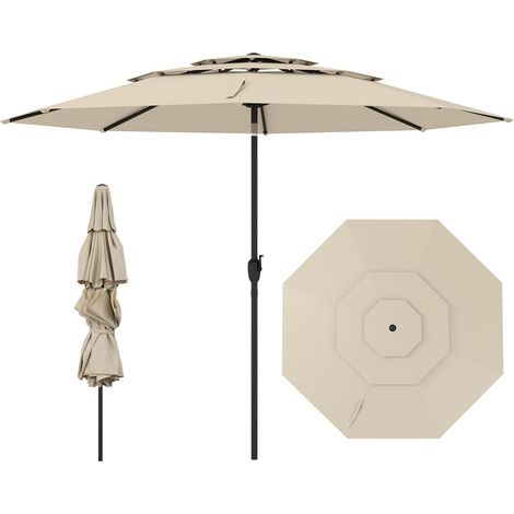 COSTWAY Parasol de Jardin Extérieur Ø 300 cm, Parasol Balcon à 3 Niveaux sans Pied, Inclinaison Réglable à Bouton-Poussoir, 8 Baleines Robustes, Cadre en Métal, pour Jardin Plage Piscine(Beige) (1/2)