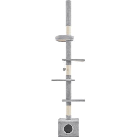Yaheetech Albero Tiragraffi per Gatti a Soffitto con Altezza Regolabile da 226 cm a 265,5 cm Multilivello Condominio Giocattolo Grigio Chiaro (1/5)