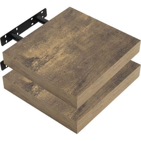WOLTU Étagère Murale Lot de 2, Étagère Suspendue, Étagère Flottante de CD DVD, 25x23x3, 8cm Marron Rustique, RG9365hov-2 (1/4)