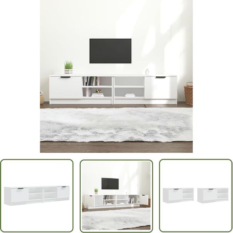 The Living Store Meubles TV 2 pcs Blanc 80x35x36,5 cm Bois d'ingénierie - Meuble Tv - Meuble Téléviseur - Support Tv - Unité Tv - Design Moderne (1/5)
