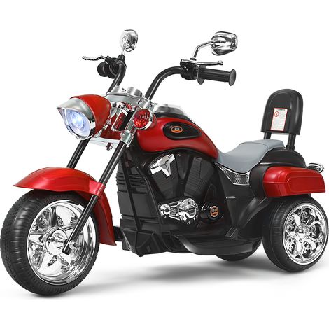 Moto Électrique Scooter 3 Roues pour Enfants 6V 3 Km/h Effet Sonore et Lumineux 3 Ans + Style de Chopper Rouge CW3894 Maison Chic
