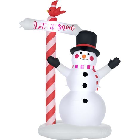 Pupazzo di neve gonfiabile con cartello, 3 LED, poliestere impermeabile, alto 213 cm, bianco (1/5)