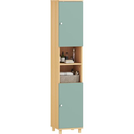 Meuble de salle de bain meuble de rangement 2 placards 2 compartiments ouverts étagères réglables 30 x 30 x 166 cm, vert (1/5)