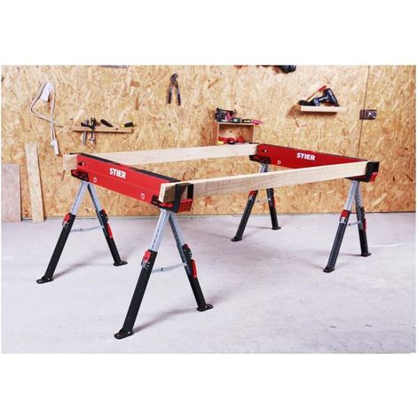 [GEBRAUCHT] B-Ware STIER Klapp-Sägebock höhenverstellbar 2er Set Stahl Tragkraft 590 kg Sägebock (1/2)