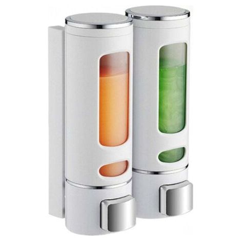 Distributeur Savon Mural 400 ML X 2 Distributeur Shampoing et Gel Douche Distributeur Savon Douche Double Distributeur de Savon Liquide Mural Manuel Distributeur de Désinfection des Mains