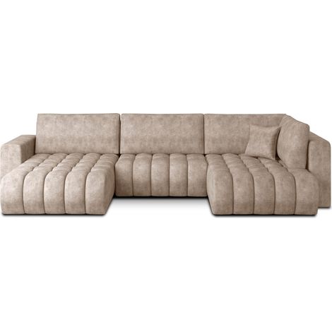 Canapé d'angle BONITA convertible 6 places beige effet marbré – gauche – 350x175cm (1/3)