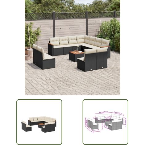 The Living Store 12-tlg. Garten-Sofagarnitur mit Kissen Schwarz Poly Rattan - Gartenmöbel Set - Esstisch - Lounge Möbel - Outdoor Sofa - Rattan Gartenmöbel (1/3)