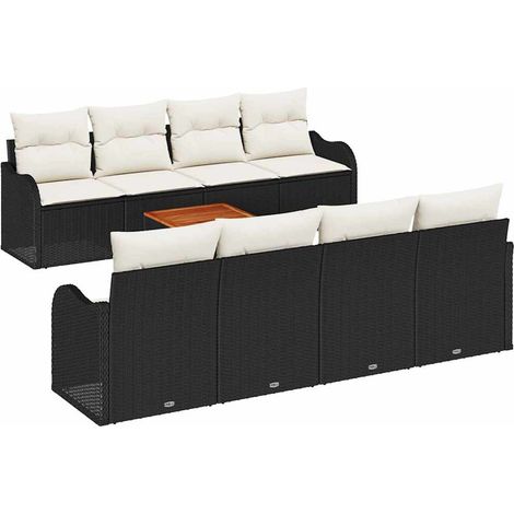 Garden Sofa Set with Storage 9 pcs Black and Cream Poly Rattan vidaXL