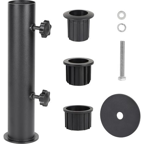 Sonnenschirmständer, Sonnenschirmrohr, verstellbarer Sonnenschirmständer aus Metall mit 3 PVC-Reduzierringen (28/38/48 mm), Schwarz (1/5)