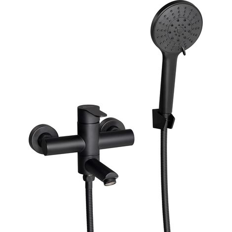 ZOLGINAH Robinets de baignoire avec douche à main Ensemble de douche mural en acier inoxydable Douche de pluie Robinet noir pour salle de bain Baignoire Bec rotatif à 90 ° (1/4)