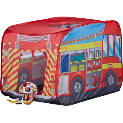 Set da 3 Accessori da Pompieri per Bambini, 2 Caschi Vigili del Fuoco e Tenda Giocattolo per Bimbi dai 3 Anni, Colorata
