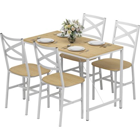 Ensemble Table à Manger 4 Places Bois Naturel et Blanc - Design Scandinave Lumineux - Pour Cuisine et Salon Modernes - Fraîcheur Nordique et Ambiance Sereine (1/5)
