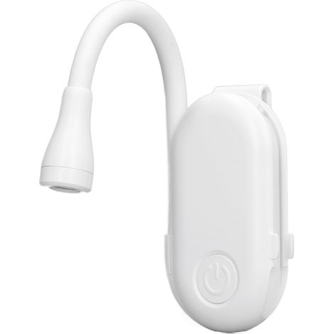 Wiederaufladbare USB-Leselampe, Helligkeit in drei Farben einstellbar, flexible Klemm-Leselampe, weiß. (1/4)