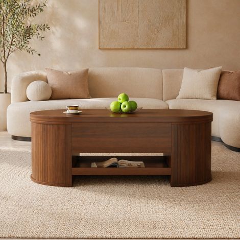 Tavolino da caffè sollevabile con contenitore, 110 x 55,5 x 40 cm, MDF colore noce, DESVIAE (1/5)