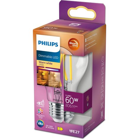 Philips LED Classica E27 5,9W Lampadina Dimmerabile Trasparente