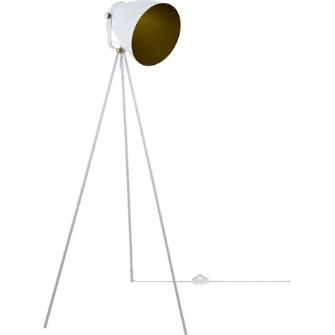 Paco Home Stehleuchte Modern Wohnzimmer Pendelleuchte Industrial Scheinwerfer Design E27  Weiß-Messingfarben, Stehleuchte
