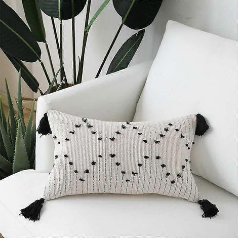 Dekorative Lendenkissenbezüge, rechteckige Kissenhüllen, schwarz-beige-cremeweiß, für Couch, Sofa, Bett, Auto, 30 x 50 cm (1/5)