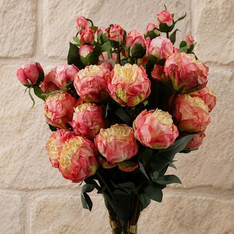 55cm 6 x Pink Peony Artificial Flower Stems 24 flowers 18 buds (1/5)