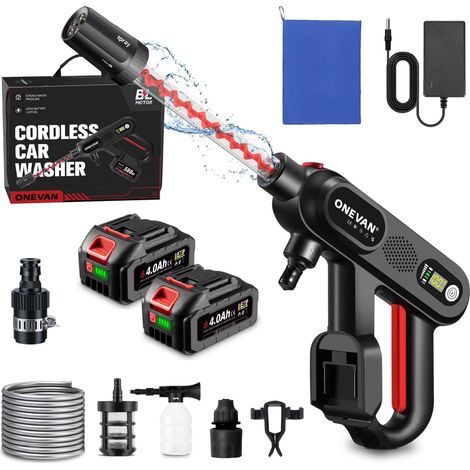 Nettoyeur Haute Pression sans Fil 2 Batteries 4.0Ah, Press Spirale Autonomie 60min, 80bar, buse 5 en 1, écran LCD, 3 niveaux puissance, 10m portée, pour le lavage voiture et nettoyage jardin (1/5)