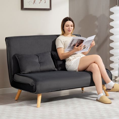 Canapé convertible 2 places 120 cm gris en polyester (1/5)
