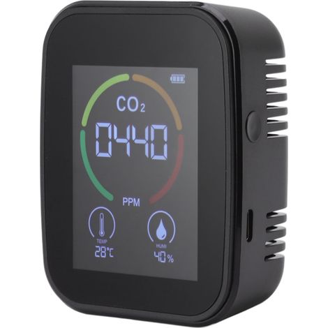 Moniteur de qualité de l'air intérieur - Détecteur de CO2 (dioxyde de carbone) - Mesure de la température et de l'humidité de l'air - Noir (1/5)