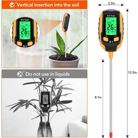 Testeur Sol 4-en-1 - Humidité pH Lumière Température - Pour Jardin Potager Plantes Intérieures Extérieures - 1 Pièce (1/5)