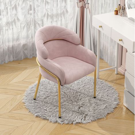 Chaise de salle à manger avec pieds en métal et velours rose, pour salon et chambre (1/5)