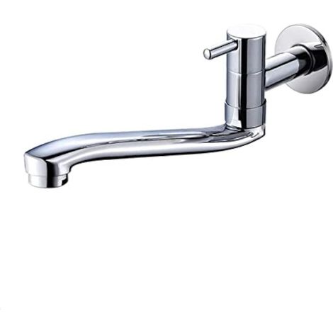 Robinet d'évier à eau froide à fixation murale, robinet en laiton à poignée unique pour évier de cuisine jardin extérieur avec tube en acier inoxydable, chromé, 22,9 cm (1/5)