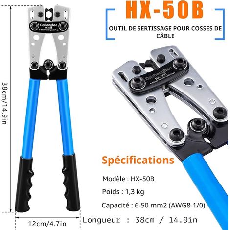 HX-50B Battery Cable Lug Crimping Tools Electrician's Pliers for Crimping 6-50mm² Cables with Metal Plate (1/3)