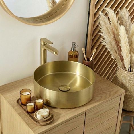 Vasque à poser ronde noire en inox 36 cm avec sa bonde assortie (1/5)