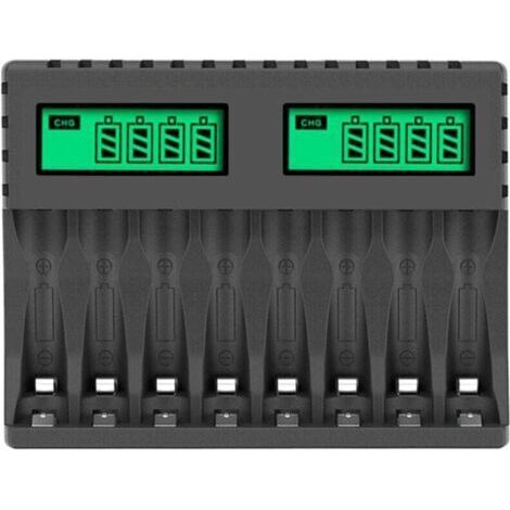 8 Slots Chargeur Piles Rechargeable Charge Rapide pour AA AAA Rechargeable avec Port USB