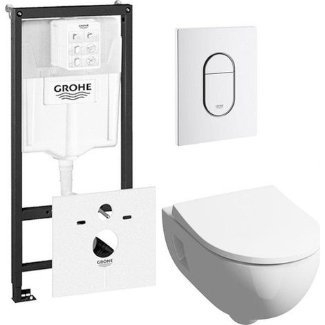 Toilet Pack Geberit 300 basic comprenant réservoir encastré Grohe et plaque de commande Grohe Arena blanche (1/5)