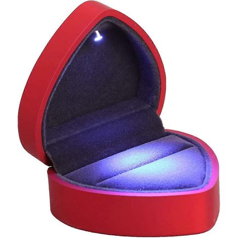 Herzförmige LED-beleuchtete Ringbox, ideal für einen Heiratsantrag, einen Hochzeitstag oder den Valentinstag (rot)