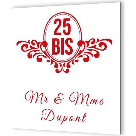 Plaque numéro maison extérieur personnalisable - Panneau Dibond aluminium blanc - Style baroque rouge - 20x20 cm, épaisseur 3 mm, fixation multiple (1/5)