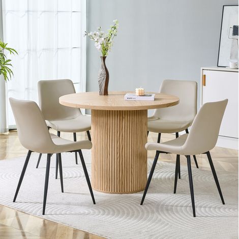 Conjunto de mesa y sillas redonda, 100 cm, MDF, 4 plazas, OKMYHOME (1/5)
