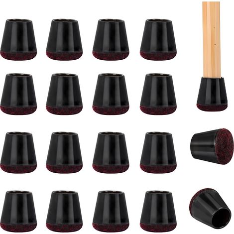Lot de 16 Embouts Pieds de Chaise, Patins Caoutchouc Ronds/Noir Foncé/Gel de Silicium, Pieds pour Chaises avec Coussinets en Feutre, Bouchons de Sol Anti-Rayures et Annulation du Bruit (Diamètre 15-21 (1/5)