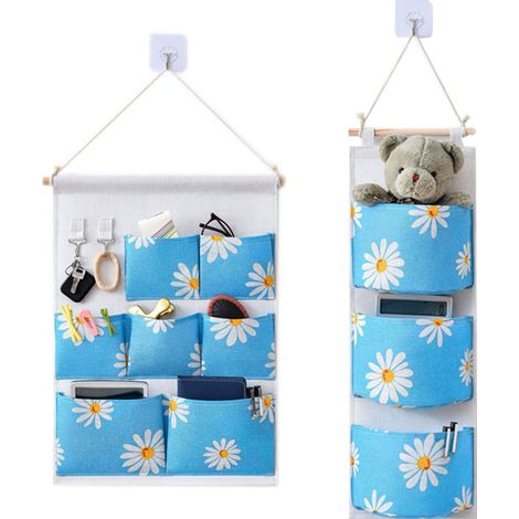 Lot de 2 pochettes de rangement à suspendre à la porte, sacs de rangement en lin et coton, organisateur mural, pour porte, placard et maison